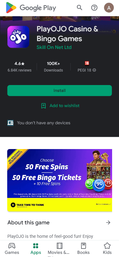 PlayOjo Casino App preview 2