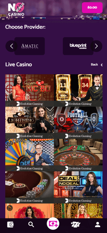 No Bonus Casino Mobile Preview 1