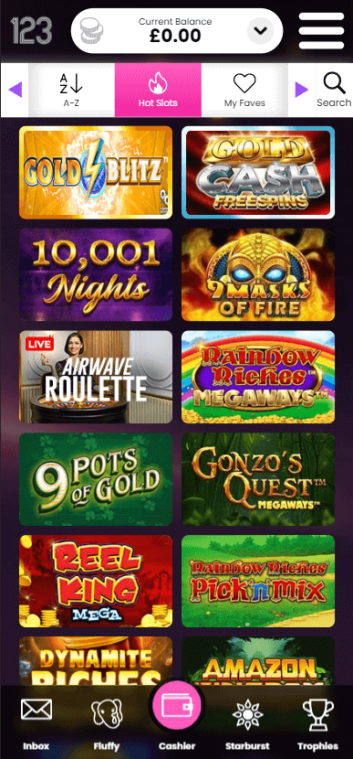 123 Spins Casino Mobile Preview 1