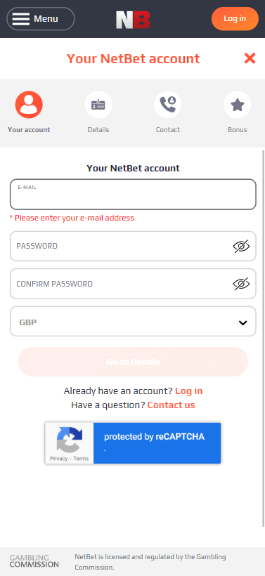 NetBet Casino Registration Process Image 2