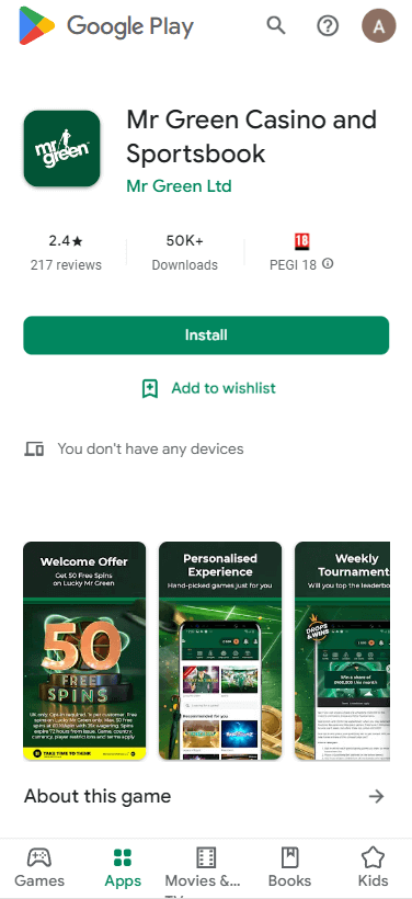 Mr Green Casino App preview 1