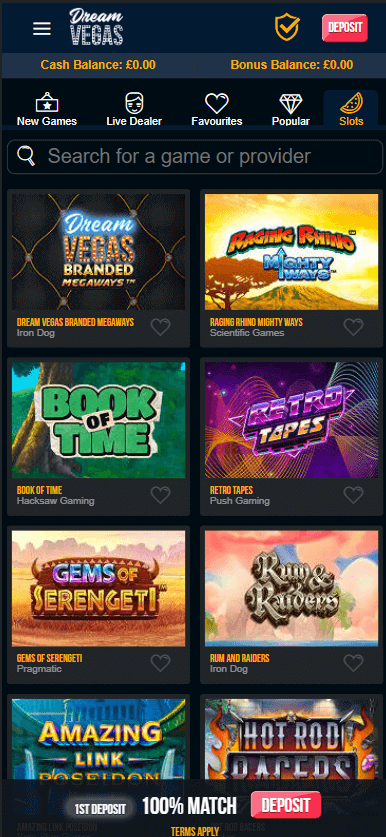Dream Vegas Casino Mobile Preview 1