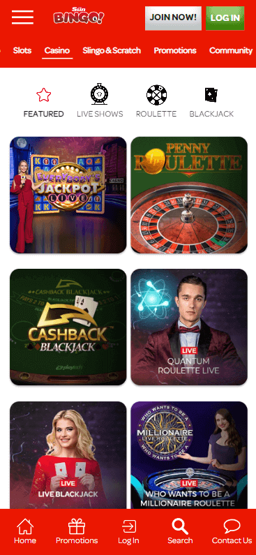 Sun Bingo Casino Mobile Preview 1