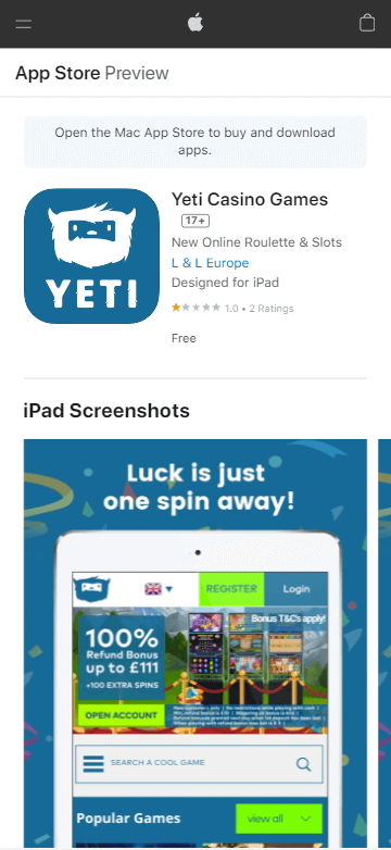 Yeti Casino App preview 1