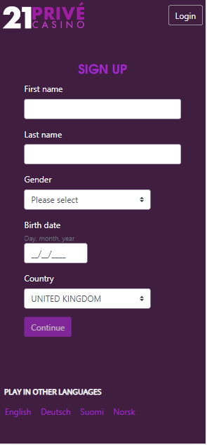 21Prive Casino Registration Process Image 1