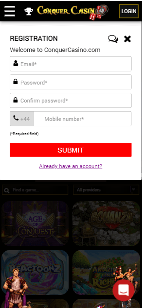 Conquer Casino Registration Process Image 1