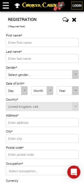 Conquer Casino Registration Process Image 2