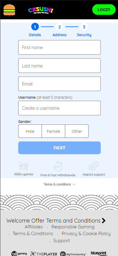 Casushi Casino Registration Process Image 1