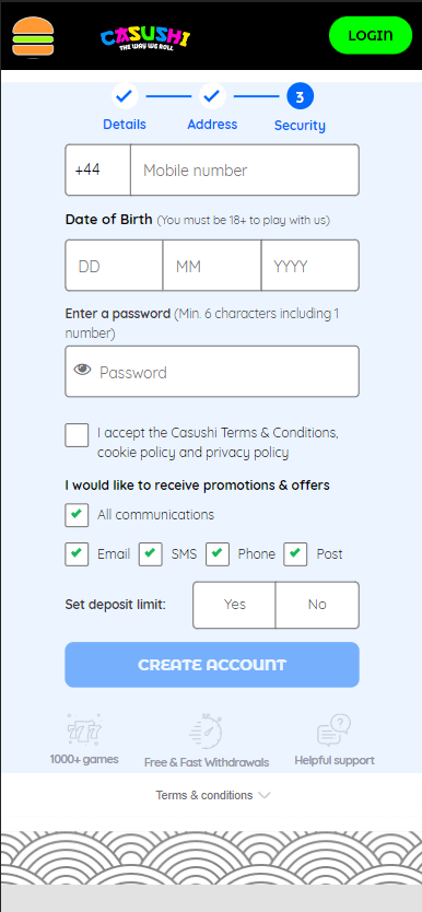 Casushi Casino Registration Process Image 3