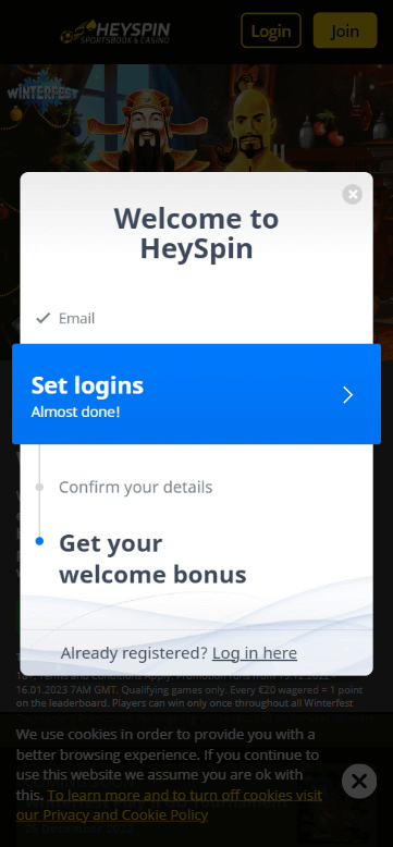 HeySpin Casino Registration Process Image 3