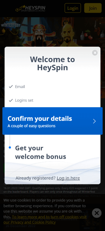 HeySpin Casino Registration Process Image 7