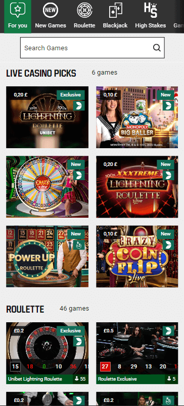 Unibet Casino Mobile Preview 1