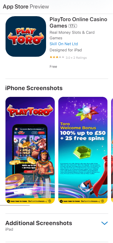 PlayToro Casino App preview 1