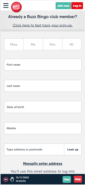 Buzz Bingo Registration Process Image 1