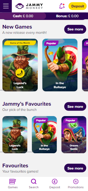 Jammy Monkey Casino Mobile Preview 2