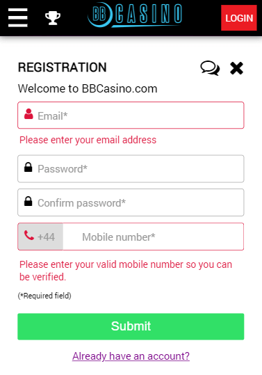 BBCasino Registration Process Image 1