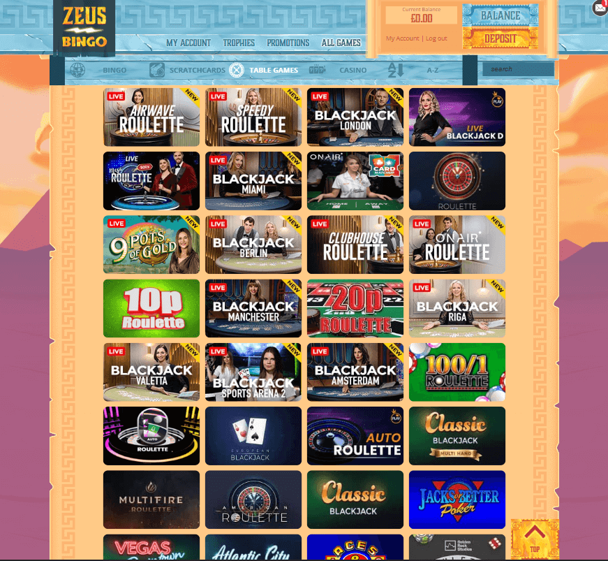 Zeus Bingo Casino Desktop preview 2