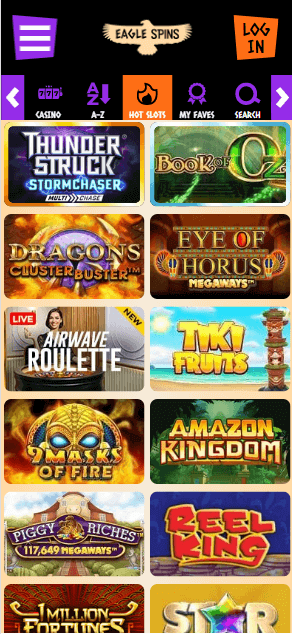 Eagle Spins Casino Mobile Preview 1