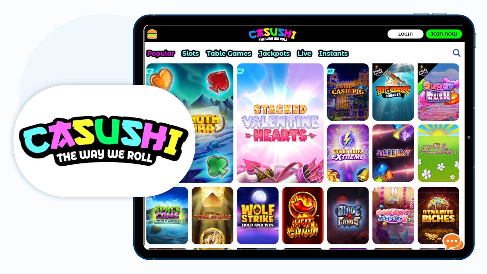 100% up to £50 + 50 Free Spins at Casushi Casino