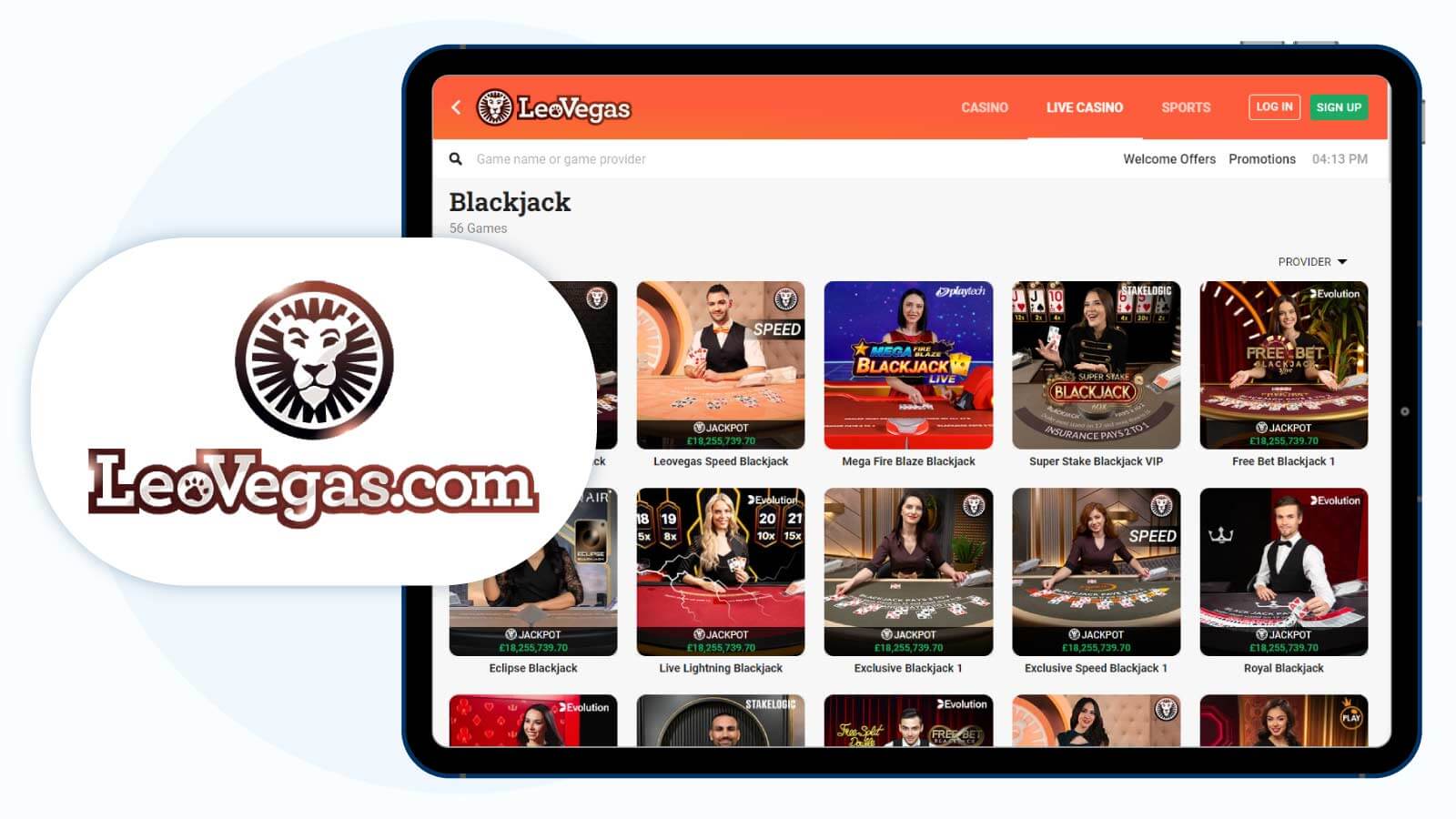 100% up to £50 + £6 Live Casino Chips at LeoVegas – Best Live Blackjack Bonus on Deposit