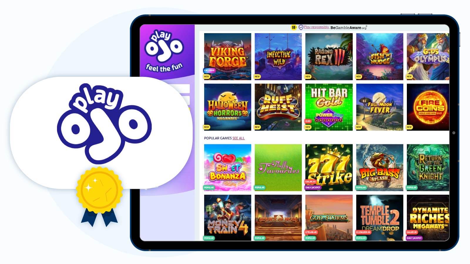 PlayOjo Casino – Best Overall No Wagering Casino in the UK