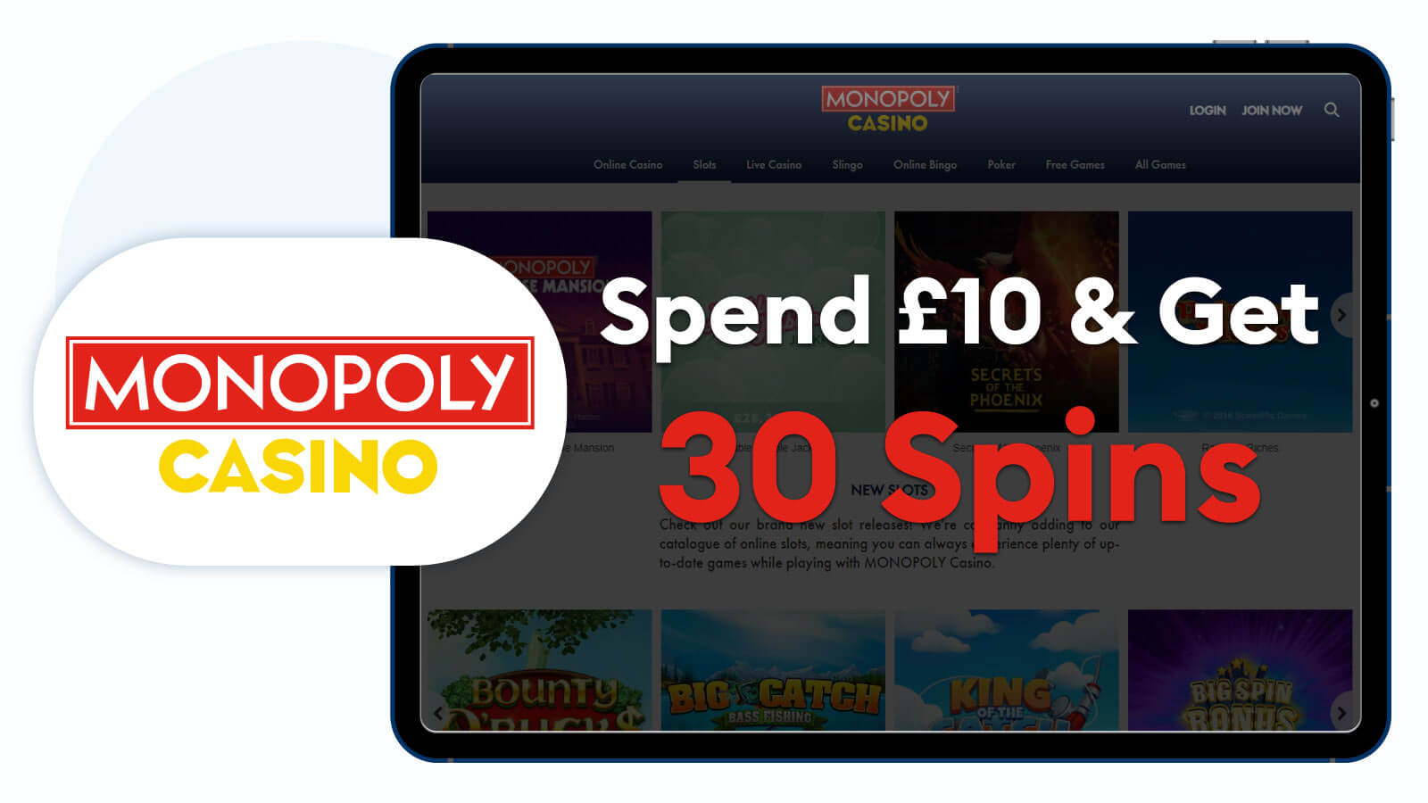 Monopoly Casino Spend £10 and Get 30 Free Spins