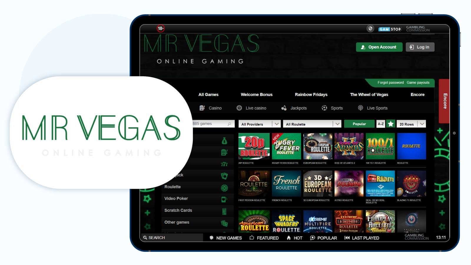 Mr.Vegas Casino– Best UK live roulette casino with Evolution