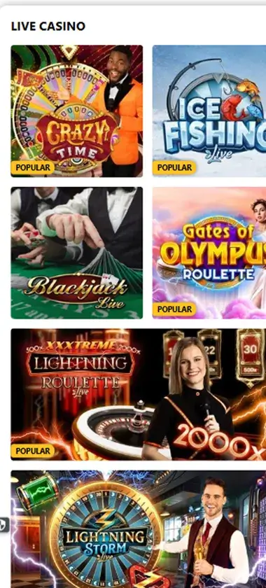 44 Aces Casino mobile live casino interface screenshot showing live dealer tables including blackjack and roulette - tested
