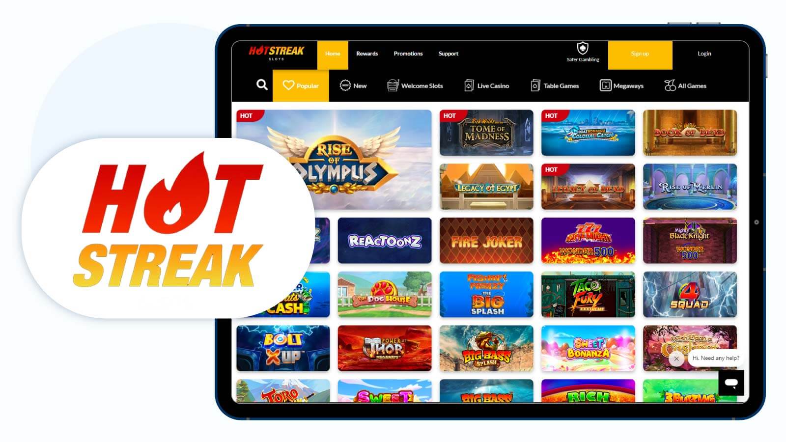 Stake £20 Get 100 No Wagering Spins at HotStreak Casino