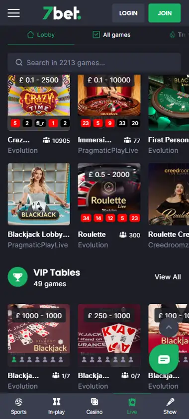 7bet Casino Mobile Preview 1