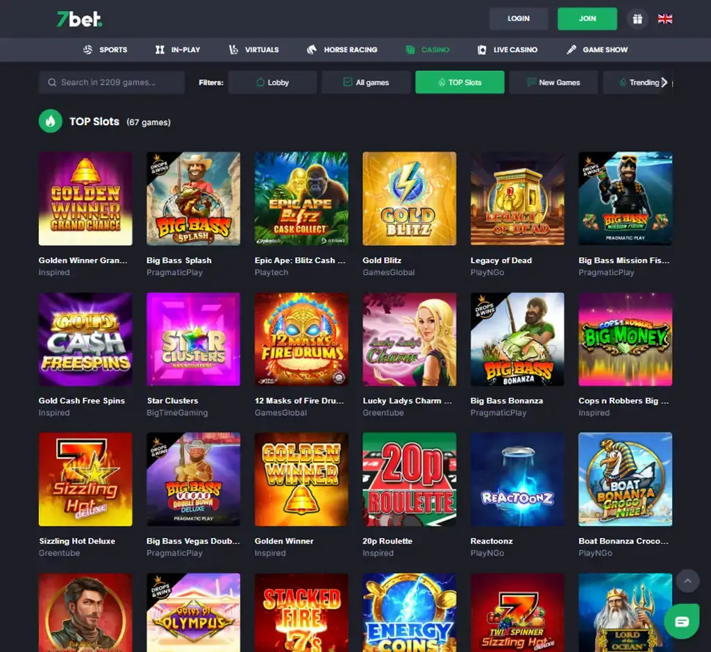 7 Bet Casino desktop slots lobby screenshot presenting variety of slot games with categories and providers - verified 7 Bet Casino desktop slots lobby screenshot presenting variety of slot games with categories and providers - verified