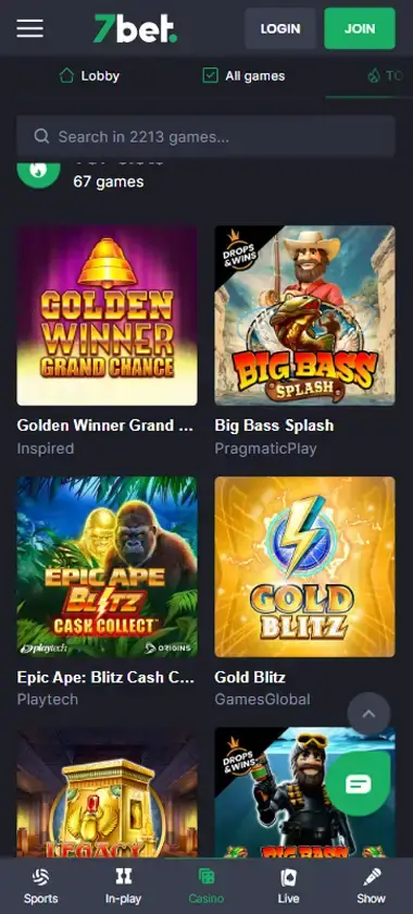 7bet Casino Mobile Preview 2