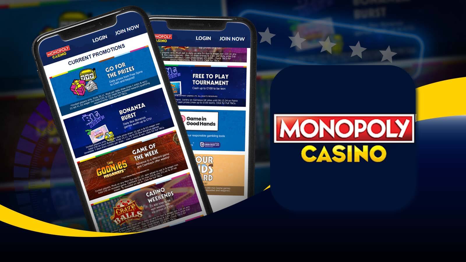 Active Bonuses on the Monopoly Casino App - 3.2/5