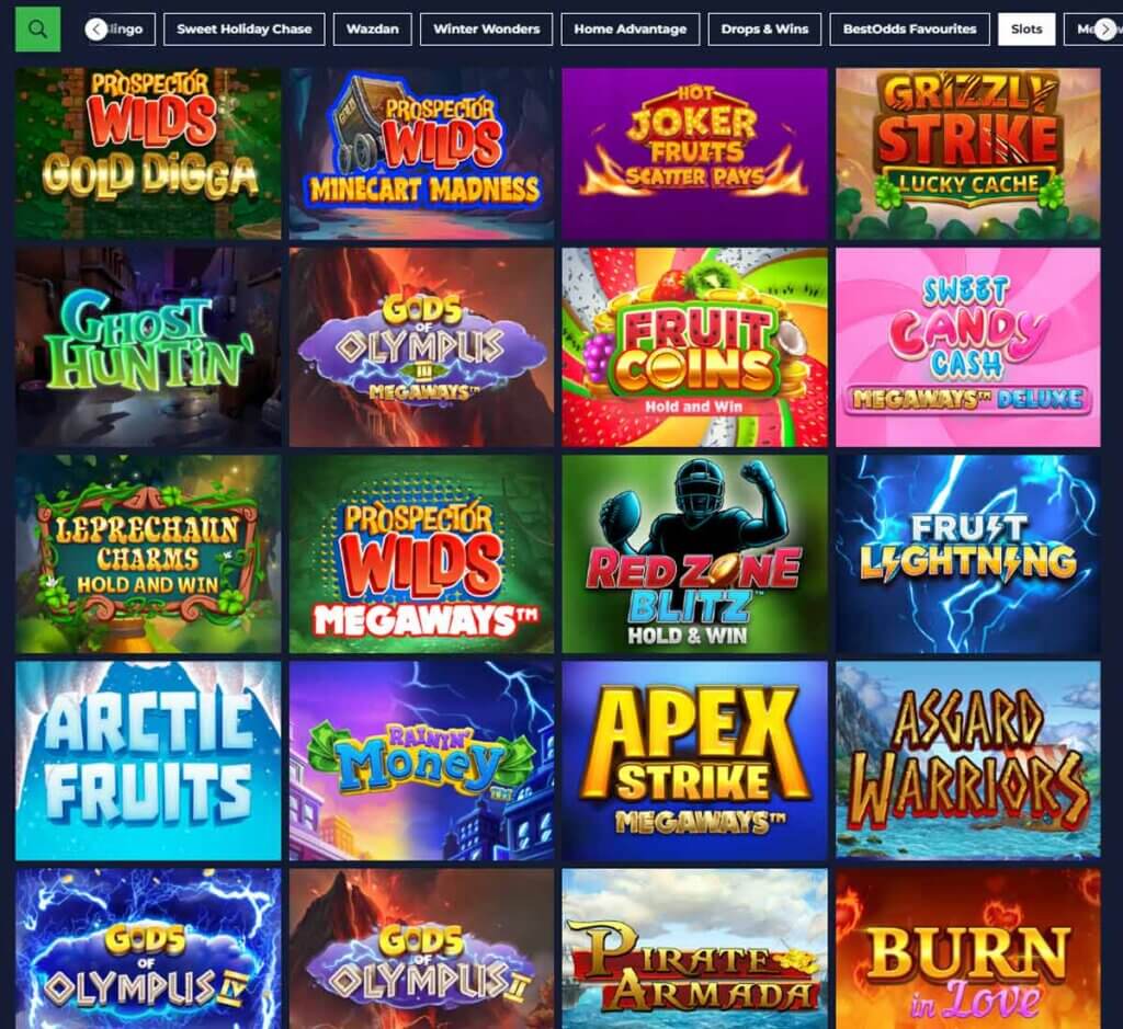 Bestodds Casino desktop slots screenshot showing a variety of slot games and themes available – tested