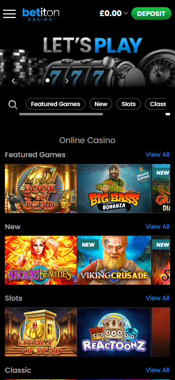 Betiton Casino mobile preview 1