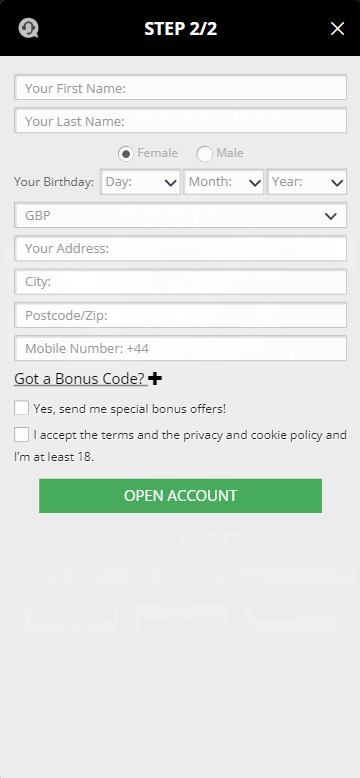 Betiton Casino Registration Process Image 2