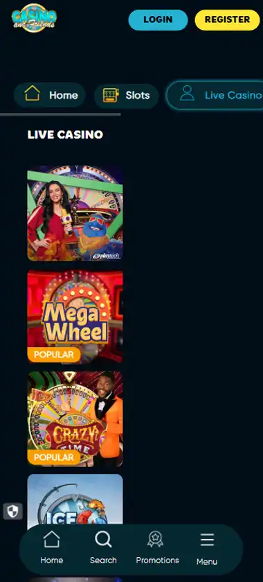 Casino & Friends Casino mobile live casino interface screenshot showing live dealer tables including blackjack and roulette - tested Casino & Friends Casino mobile live casino interface screenshot showing live dealer tables including blackjack and roulette - tested