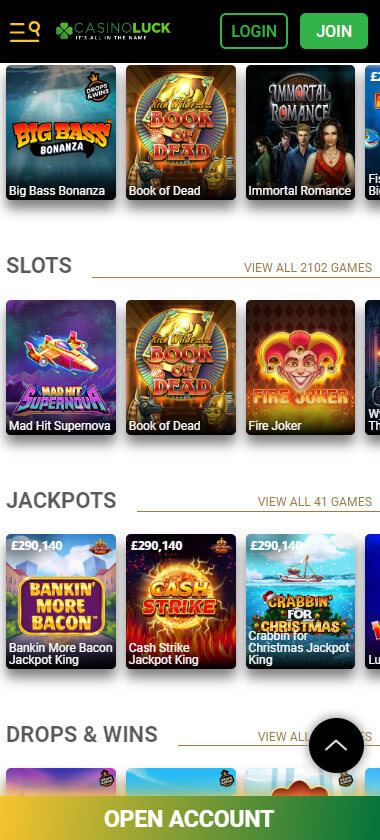 CasinoLuck game types mobile review