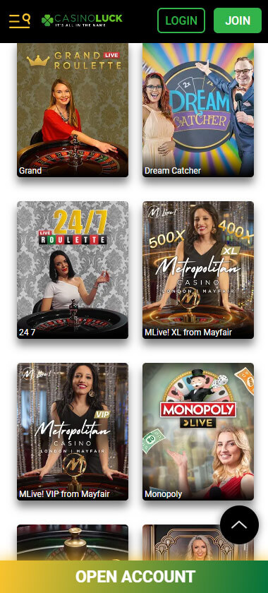 CasinoLuck live dealer games mobile review