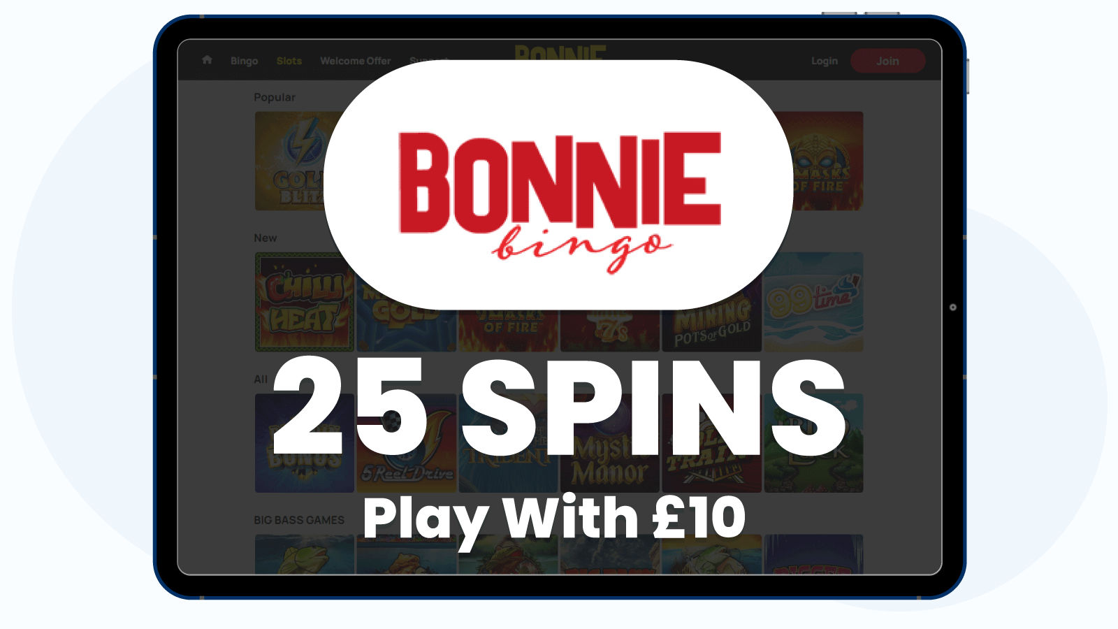 Deposit £5 Play With £10 + 25 Spins At Bonnie Bingo