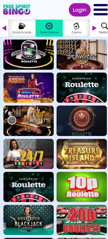 Free Spirit Bingo live dealer games mobile review