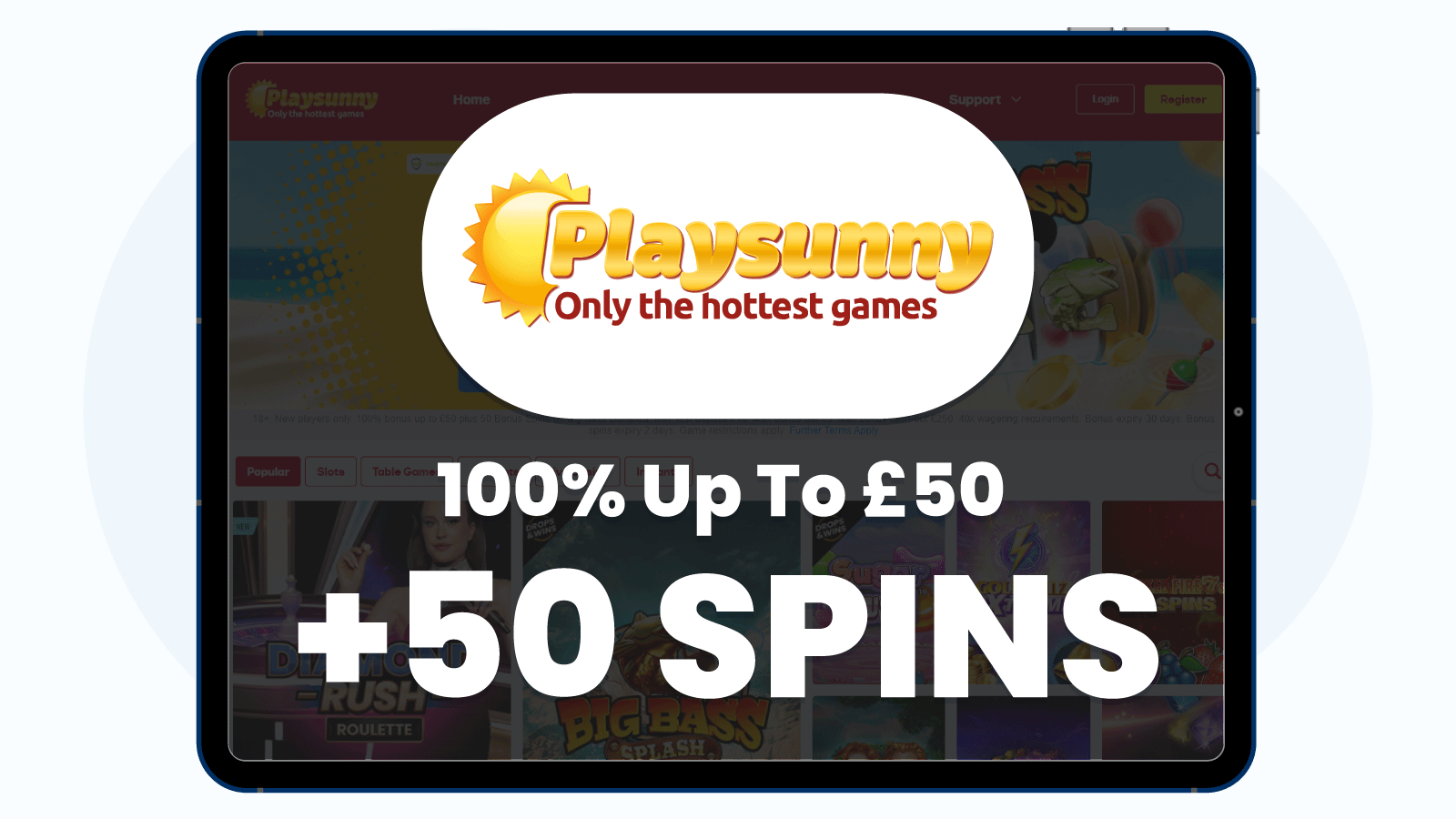 Get 100% Up To £50 + 50 Extra Spins At Playsunny Casino