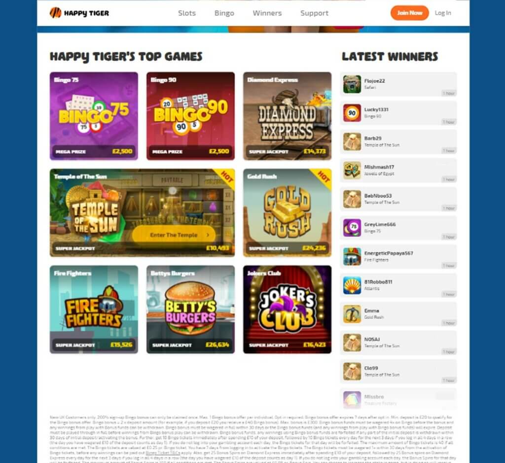 Happy Tiger Casino home page review