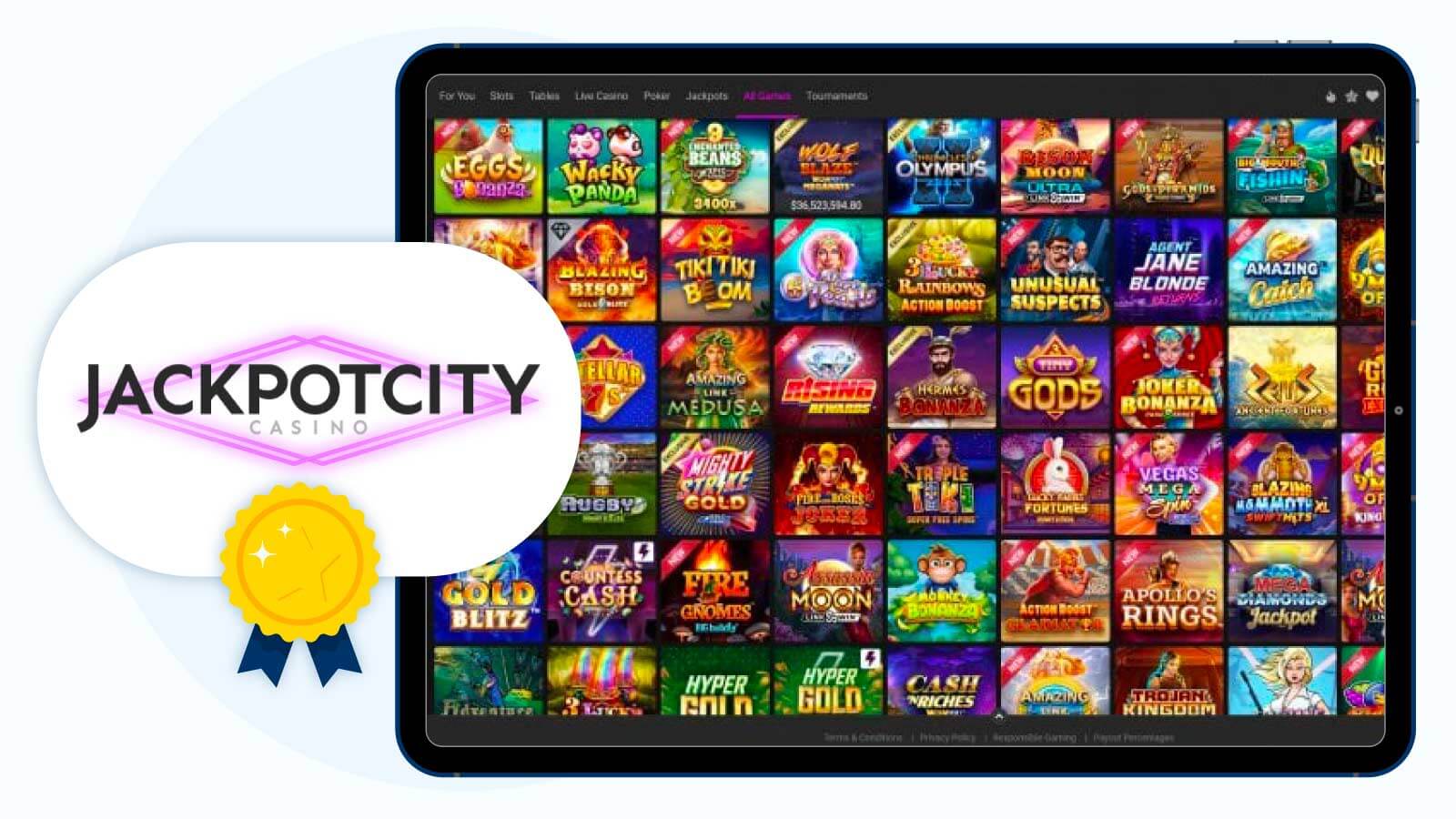 JackpotCity Casino - Best £20 Deposit Bonus Overall in the UK