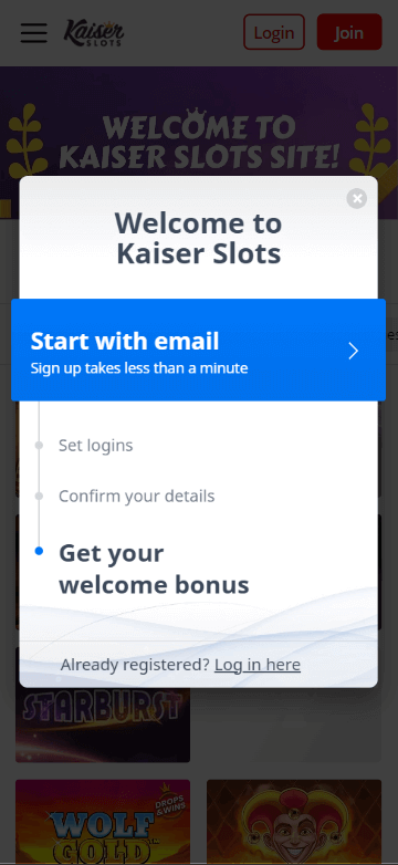 Kaiser Slots Casino Registration Process Image 1