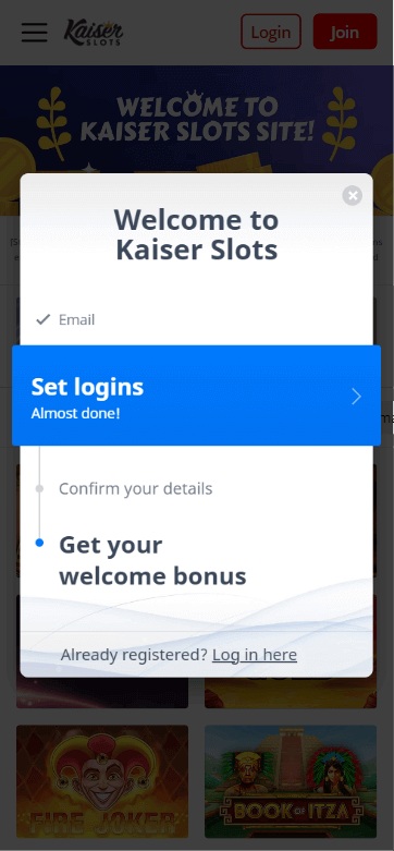 Kaiser Slots Casino Registration Process Image 3