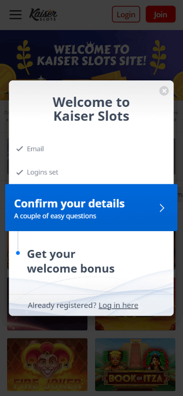 Kaiser Slots Casino Registration Process Image 7