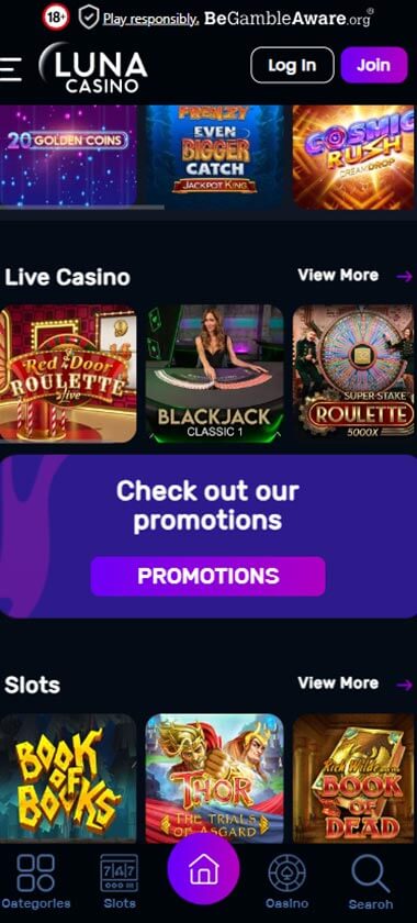 Luna casino game types mobile review