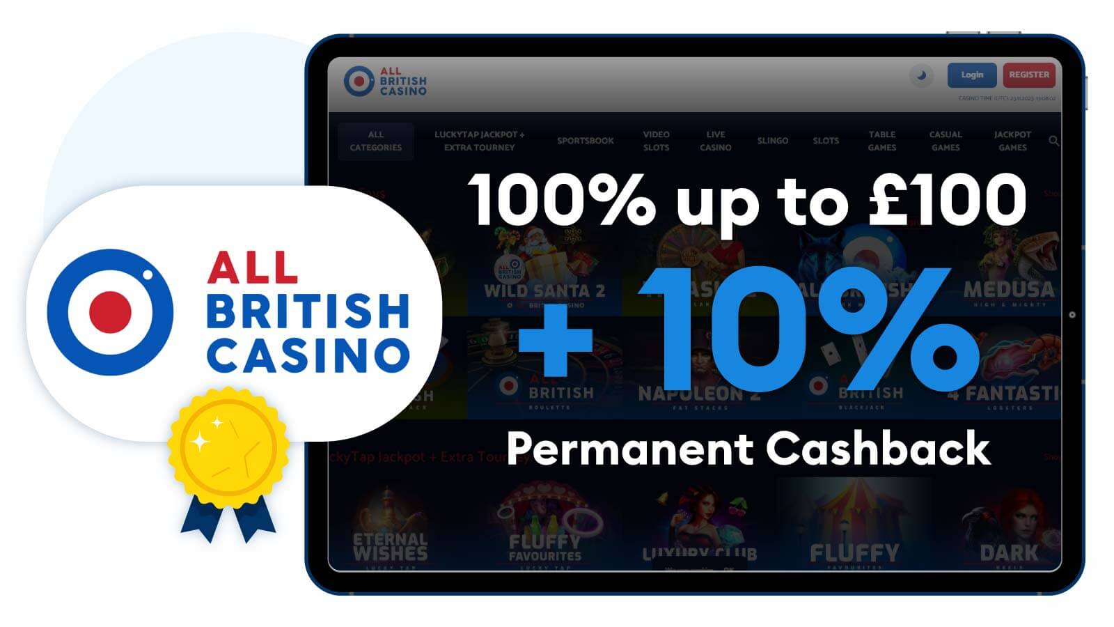 Our Best Pick All British Casino 100% up to £100 and 10% permanent cashback