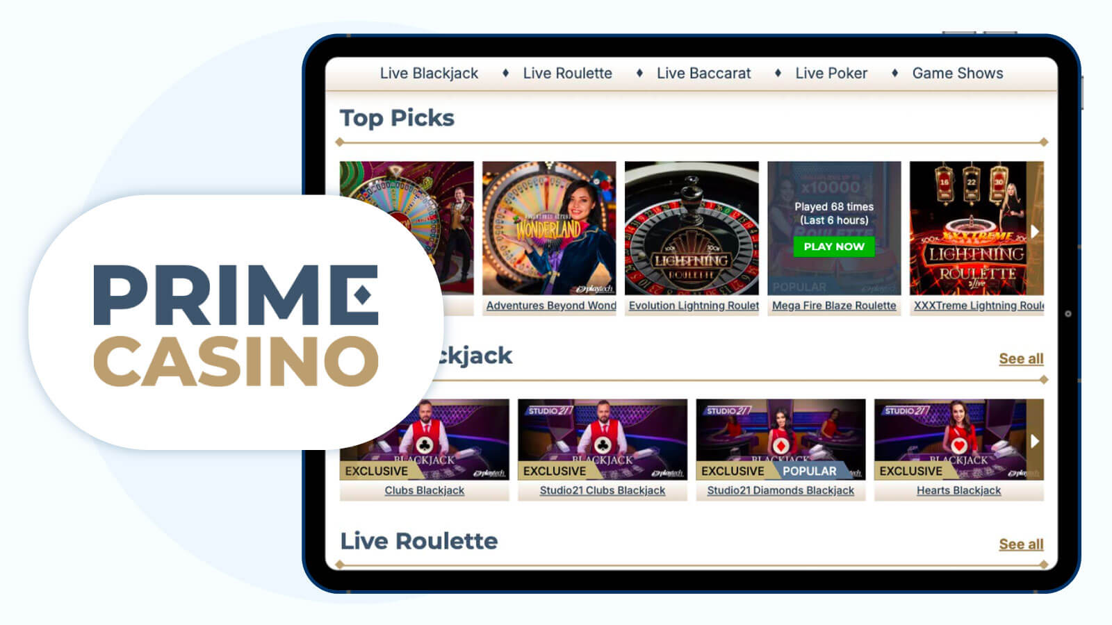 Prime Casino: Outstanding SpinGenie Sister Site for Live Dealer Games